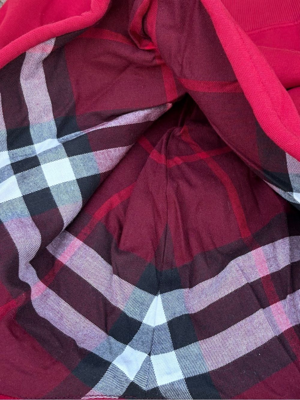 Burberry Red Cotton Zip Up Sweatshirt/Hoodie L Nova Check Plaid Hood EUC - Picture 7 of 11